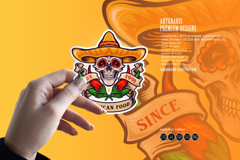 Mexican Food Skull Logo Chilli