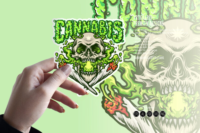 Smoking Skull Cannabis Joint Illustrations