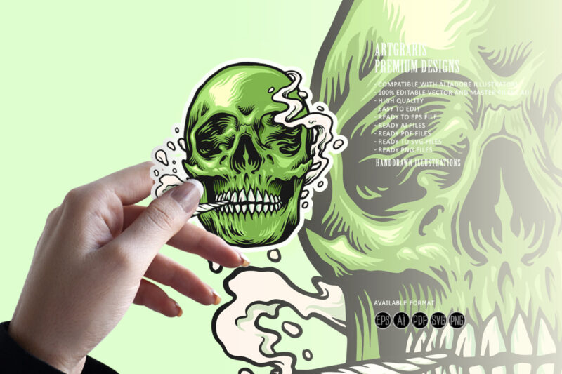 Smoking weed Green Skull Hand Drawn Illustrations