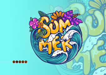 Summer Sea Wave Tropical Beach Illustrations