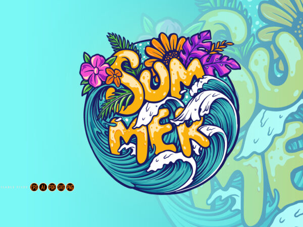 Summer sea wave tropical beach illustrations t shirt template vector Summer sea wave tropical beach illustrations t shirt template vector