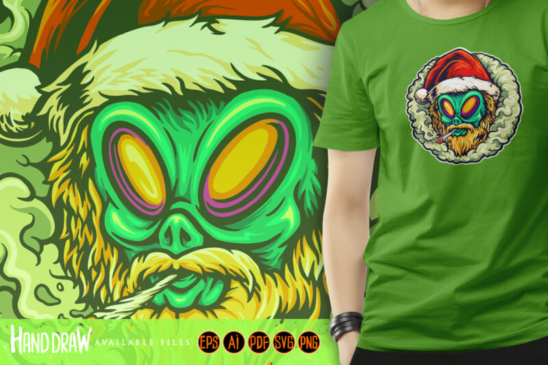 Alien Hat Santa Weed Smoking Illustrations