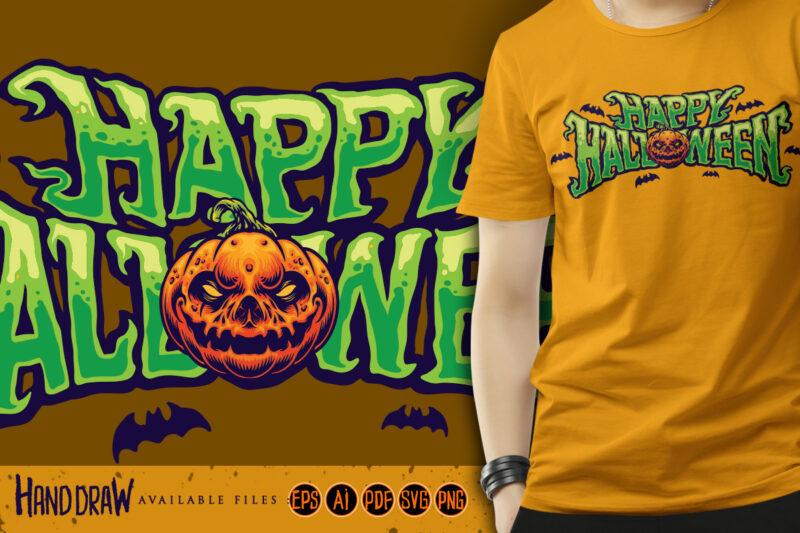 Happy Halloween Pumpkin Head Typography