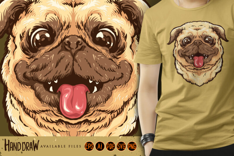 Cute pug dog sticking tongue out