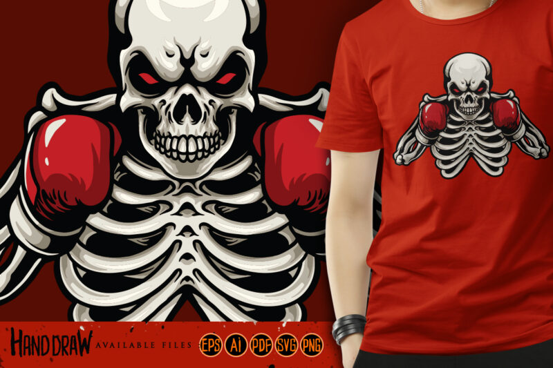 Skull boxer with red boxing gloves mascot