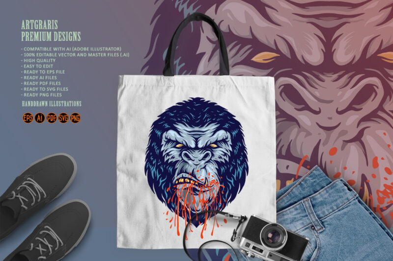 Gorilla angry with blood in the mouth