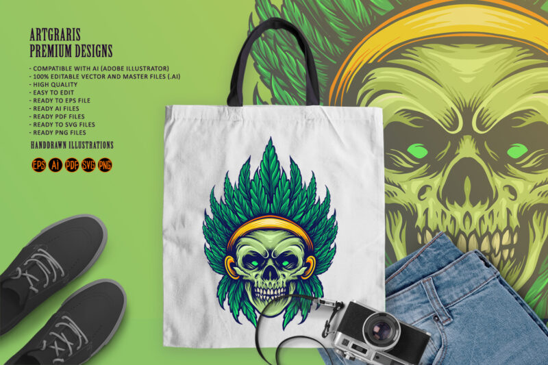 Weed Skull Indian Cannabis Leaf Sublimation