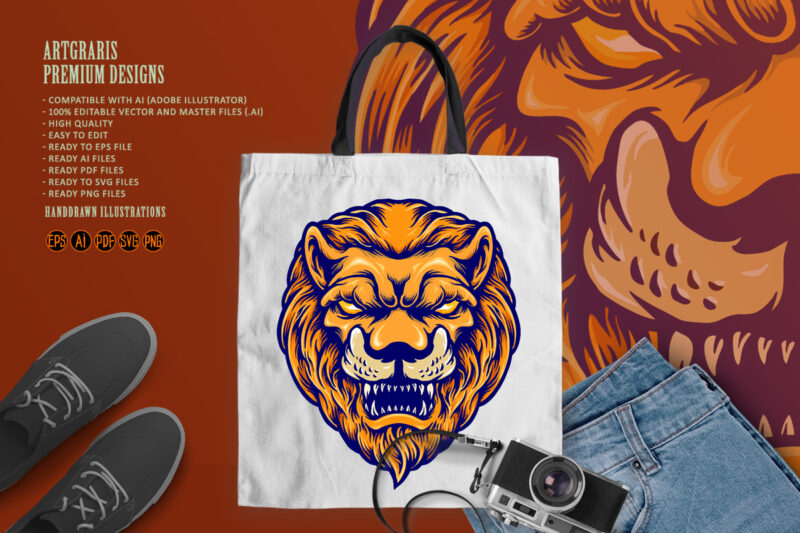 Angry Lion Head Face Mascot Logo Isolated