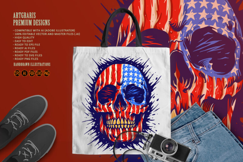 American Flag Skull Gold Dental