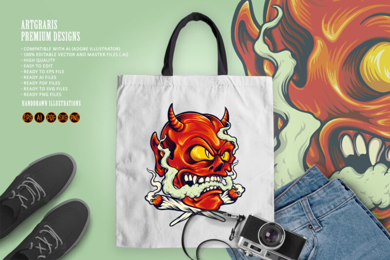 Red Devil Vape Weed Smoking Illustrations