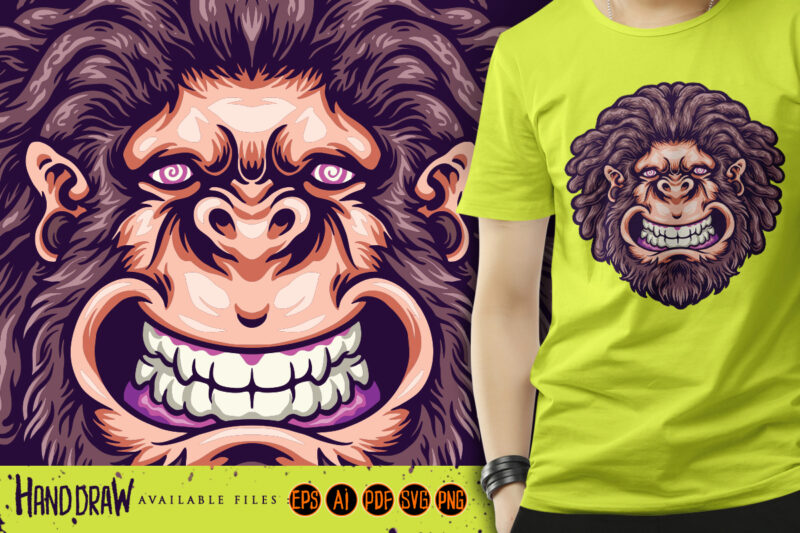 Trippy smiling male gorilla illustration