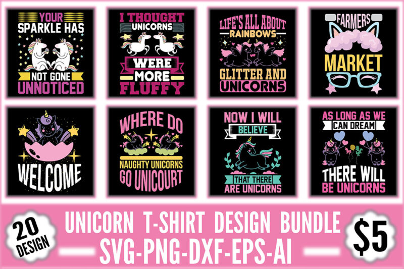 Unicorn T-shirt Design Bundle