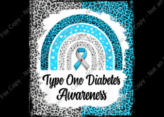 Type One Diabetes Awareness Bleached Rainbow Leopard Ribbon Png, Type One Diabetes Awareness Png, Diabetes Awareness Blue Png t shirt designs for sale