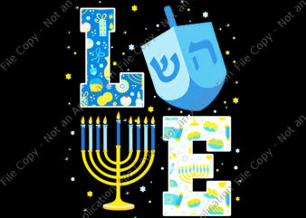 Love Hanukkah Png, Love Cute Hanukkah Decorations Dreidel Menorah Chanukah Png, Hanukkah Png