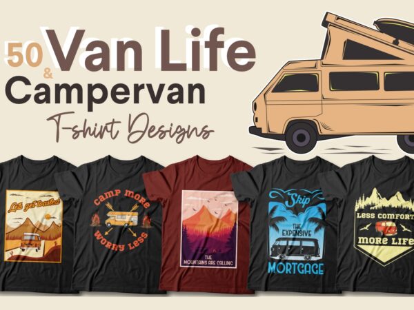 Van life campervan t-shirt designs bundle, van life quotes, campervan quotes, digital nomad t shirt design collection, camper t shirt designs, adventure with car