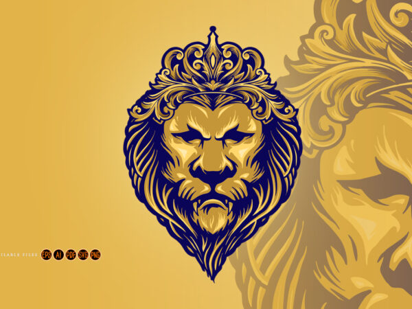 Vintage gold lion king with ornament crown t shirt vector art