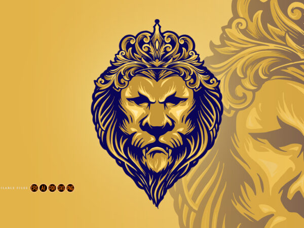 Vintage gold lion king with ornament crown t shirt vector art Vintage gold lion king with ornament crown t shirt vector art