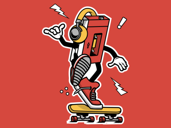 Walkman skateboard t shirt design for sale