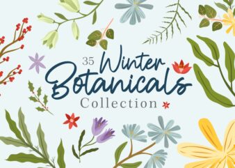 Winter botanicals illustrations clipart collection, Winter Floral elements bundle t shirt design for sale