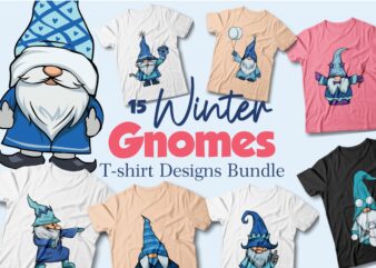 Winter gnomes illustrations bundle, Winter gnome clipart, Cute gnome in snow winter, Gnome vector