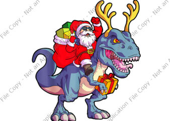 Santa Riding Dinosaur Deer Xmas Png, Santa T-rex Png, Santa Png, Christmas Png, t shirt template vector