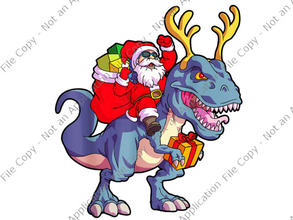 Santa riding dinosaur deer xmas png, santa t-rex png, santa png, christmas png, t shirt template vector