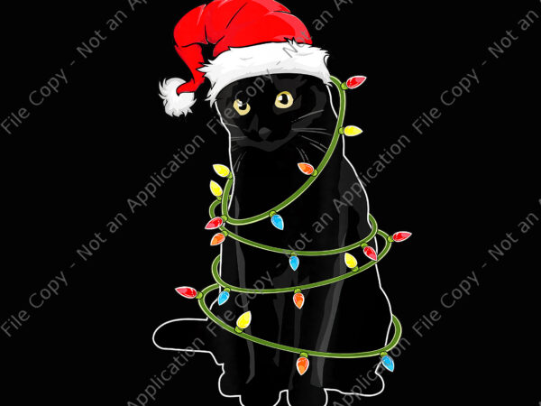 Black cat christmas pajama png, cat christmas light png, cat png, christmas png, hat santa png, cat light christmas png, black cat christmas t shirt template