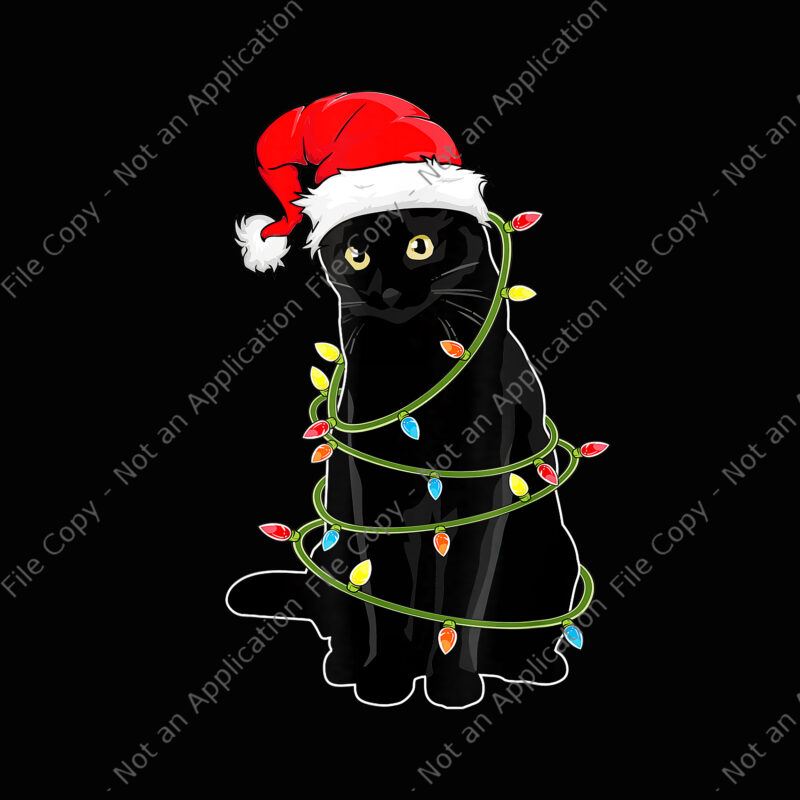 Black Cat Christmas Pajama Png, Cat Christmas Light Png, Cat Png, Christmas Png, Hat Santa Png, Cat Light Christmas Png, Black Cat Christmas