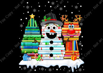 Christmas Tree Snowman Reindeer Book Stack Tee Librarian Png, Tree Snowman Reindeer Png, Snowman Png, Christmas Png, Santa Png