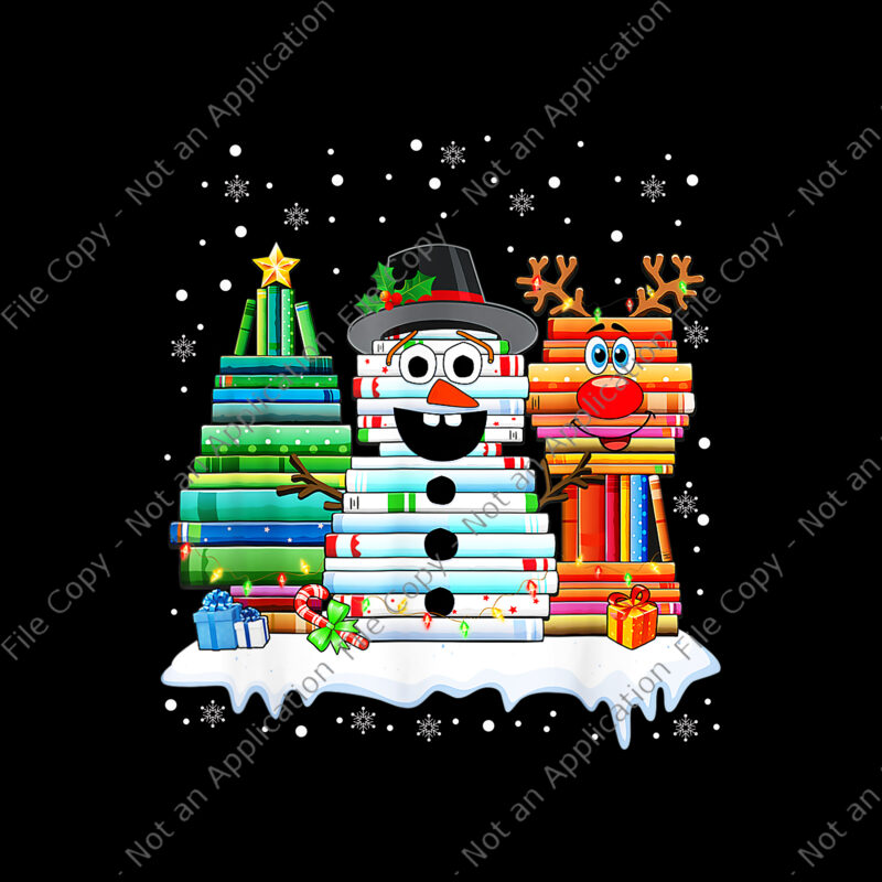 Christmas Tree Snowman Reindeer Book Stack Tee Librarian Png, Tree Snowman Reindeer Png, Snowman Png, Christmas Png, Santa Png
