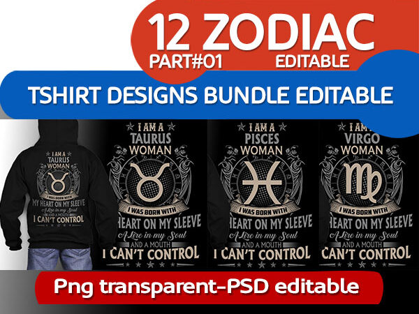 Bundle 12 zodiac birthday tshirt design completed psd file editable text and layer part1 update