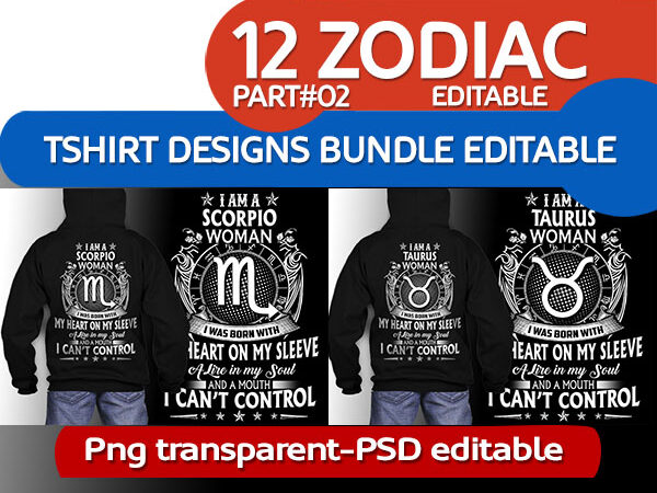 12 zodiac birthday white version tshirt design completed psd file editable text and layer zodiac#2 update