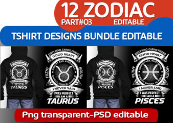 12 zodiac birthday bundles White Color tshirt design completed psd file editable text and layer ZODIAC#3 UPDATE