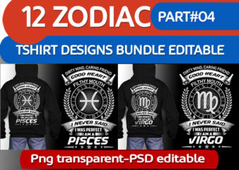 12 zodiac birthday bundle white color tshirt design psd file editable text and layer zodiac#4 UPDATE