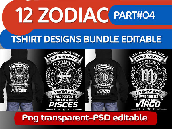 12 zodiac birthday bundle white color tshirt design psd file editable text and layer zodiac#4 update