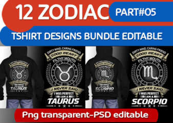 12 zodiac birthday bundle golden color tshirt design psd file editable text and layer zodiac#5 UPDATE