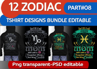 12 zodiac mom birthday bundle Many color tshirt design psd file editable text and layer zodiac#8 UPDATE