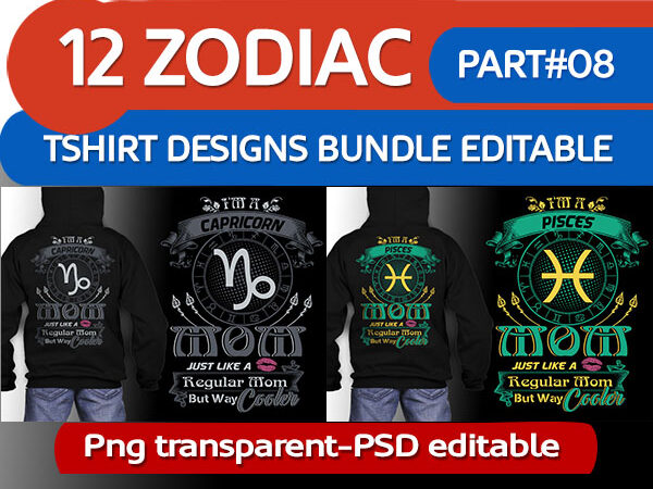 12 zodiac mom birthday bundle many color tshirt design psd file editable text and layer zodiac#8 update