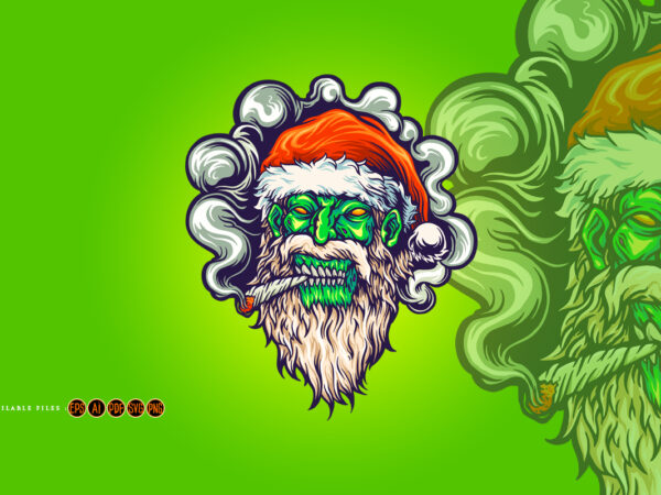 Zombie skull santa claus christmas cannabis smoking t shirt graphic design