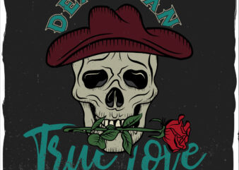 Skull with a hat and a rose, T-shirt design