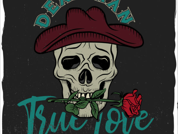 Skull with a hat and a rose, t-shirt design