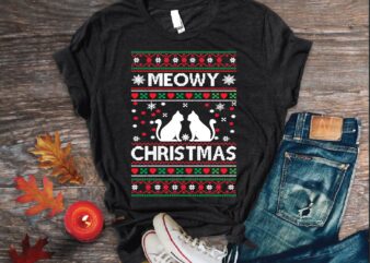 Meowy christmas cat ugly sweater t shirt design png