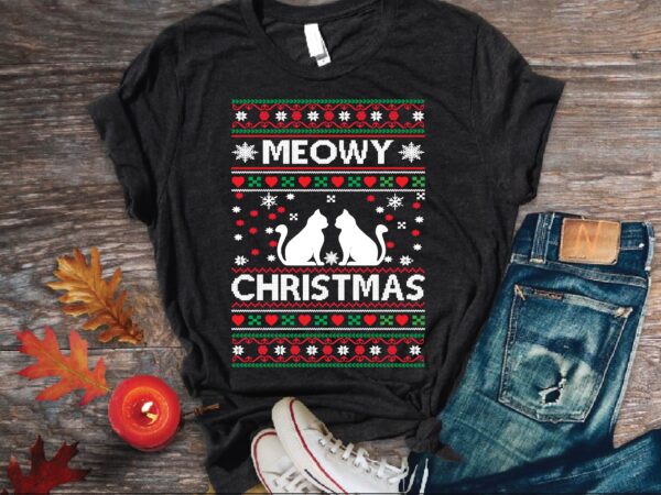 Meowy christmas cat ugly sweater t shirt design png
