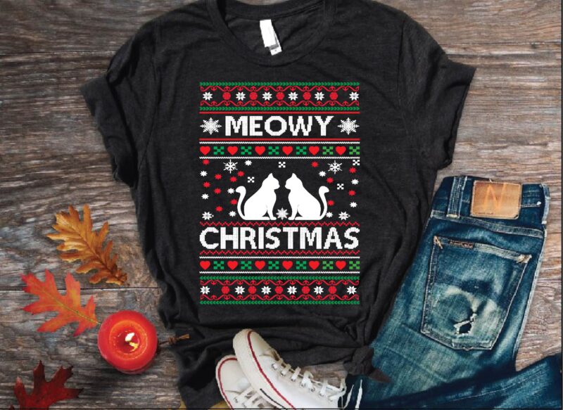 Meowy christmas cat ugly sweater t shirt design png