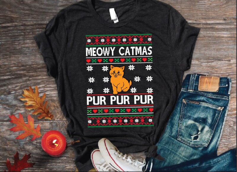 Meowy catmas pur pur pur ugly sweater t shirt design png