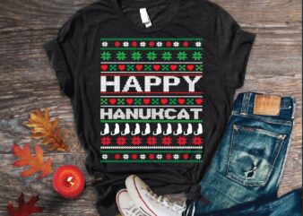 Happy Hanukcat ugly sweater t shirt design png