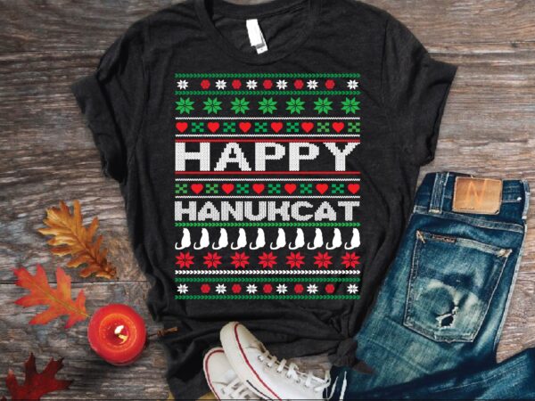 Happy hanukcat ugly sweater t shirt design png