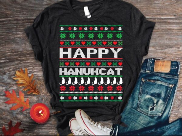 Happy hanukcat ugly sweater t shirt design png Happy hanukcat ugly sweater t shirt design png