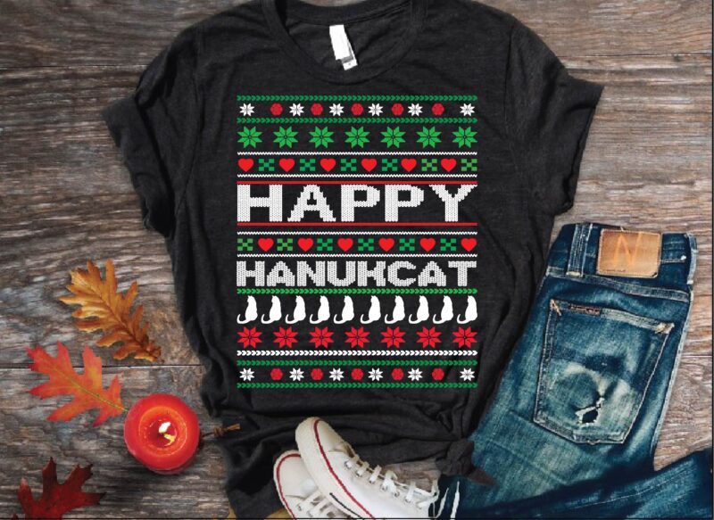 Happy Hanukcat ugly sweater t shirt design png
