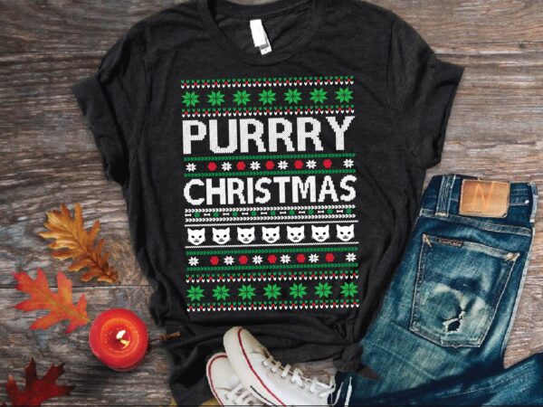 Purrry christmas ugly sweater t shirt design png